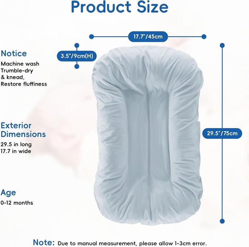 Loevin Baby Lounger for Newborn,Baby Nest for Newborn Soft Cotton Breathable for Playtime & Relaxation,Flat Babies Essentials Gifts Newborn Lounger for Boys & Girls 0-12 Months(Misty Blue) - Image 5